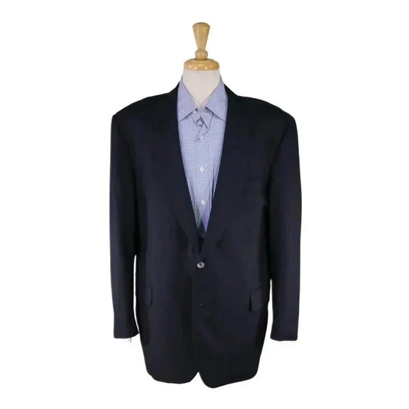 Zanella Solid Navy Blue 2-Btn Wool Blazer Jacket Made in Italy 44R - Picture 1 of 7